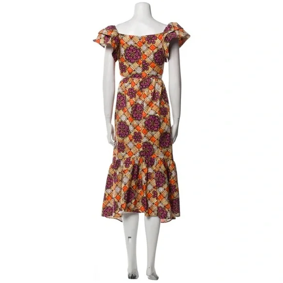 Autumn Adeigbo Chioma Floral Cutout Midi Dress Purple Orange Tiered Ruffle Dress - Picture 15 of 15